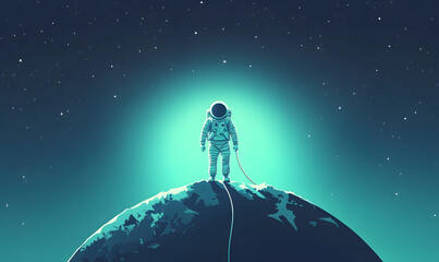 Fototapeta premium graphics of space, planets, and astronauts on a white background.