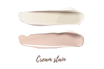 Vector mesh cream stain. Skincare beauty element. Realistic cream texture. Cosmetic swatch texture. Nude color cream. Smear of beige cream on white isolated background top view.