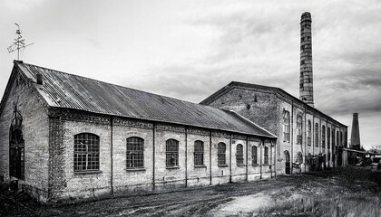 Original location, old factory original establishment, black-and-white photo