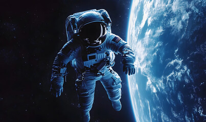 Fototapeta premium graphics of space, planets, and astronauts on a white background.