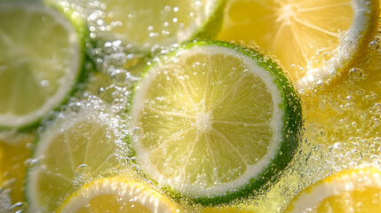 Fresh Lemon and Lime Slices in Sparkling Water