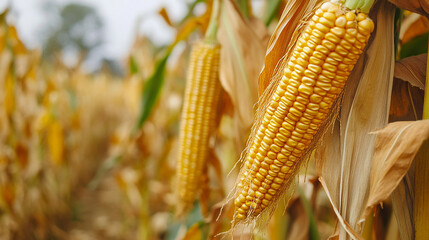 Corn Cobs in Corn Plantation Field