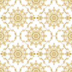 Classic Damask seamless pattern, Vintage gold design, element style, Golden floral ornament, Luxury Ornamental lace tracery, Victorian wallpaper, background, Vector Illustration for Textile Design