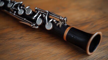 Naklejka premium Clarinet black wood body silver keys and detailed mouthpiece