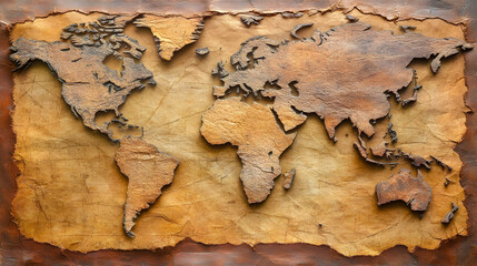 Vintage Embossed World Map on Grunge Paper