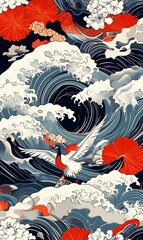 Japanese-style 2D illustrator doodle patterns for floor tiles and wallpaper