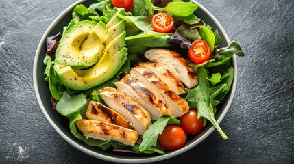 Grilled Chicken Avocado Salad: A fresh, vibrant and healthy salad with grilled chicken, avocado, cherry tomatoes and mixed greens. A perfect meal for lunch or dinner