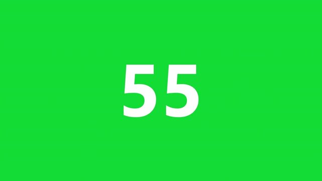 Countdown one minute animation video from 60 to 0 seconds with on green screen, chroma key. Can be edited to 30, 15, 10, and 5 seconds