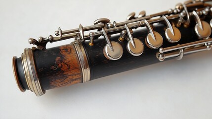 Naklejka premium Clarinet black wood body silver keys and detailed mouthpiece