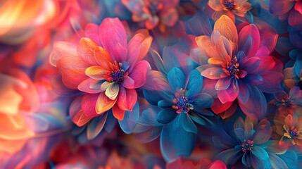 Abstract Fractal Flowers 3D Art Background