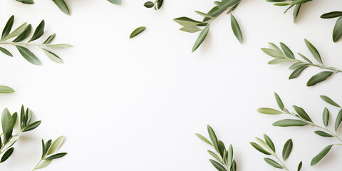Minimalist Olive Branch on White Background: Natural Green Leaves for Wellness, Spa, Wedding Invitations, Mediterranean Cuisine, and Eco-Friendly Design 