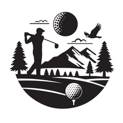 A man play golf in the forest vector