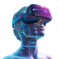 Virtual Human on Technology Background, 3d Illustration, Ai. Driven Creativity. Isolated on a Transparent Background. Cutout PNG.