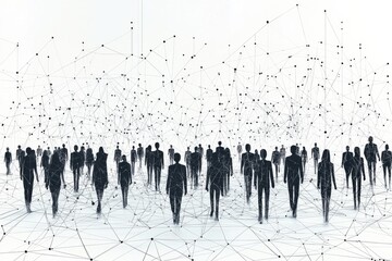 Naklejka premium Simple people shapes connected by lines created with Generative AI