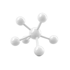 White Glossy 3d Model Holding Molecule Structure, Ai. Driven Creativity. Isolated on a Transparent Background. Cutout PNG.