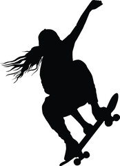 Skateboard player silhouette illustration. People posing while skateboarding.