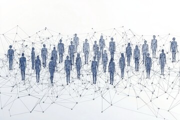 Naklejka premium Simple people shapes connected by lines created with Generative AI