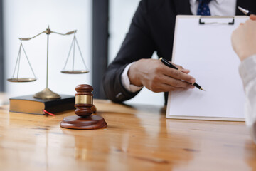 Lawyer or judge consult, Lawyer meeting in office, Lawyer contract and agreement concept.