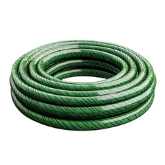 Green Striped Garden Hose Coiled on a Transparent Background