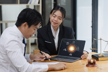 Obraz premium Lawyer working in the office, Advice and justice concepts, Law, 