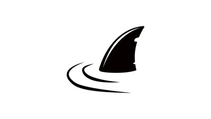 Shark fin out of water, black isolated silhouette