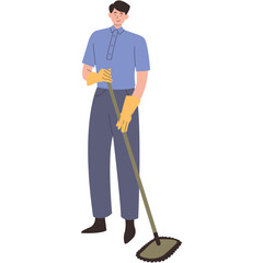 House Cleaning Person Character Isolated on White Background, Flat Vector Graphic.