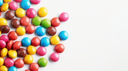 Colorful Candy Coated Chocolate Candies on White Background