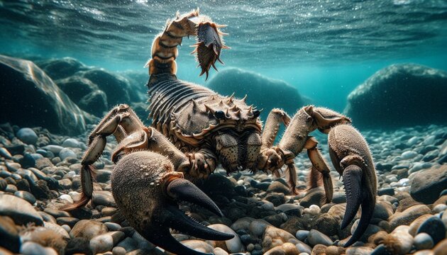 Giant Sea Scorpion Navigating the Shallow Waters of a Prehistoric Coastal Environment