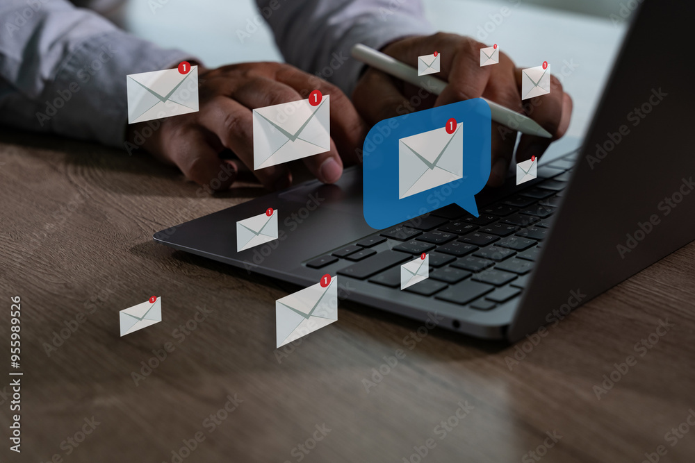 Wall mural mail communication connection message to mailing contacts phone global letters concept