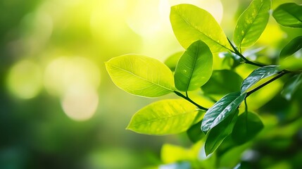 Obraz premium Close-up of Lush Green Leaves with Sunlight