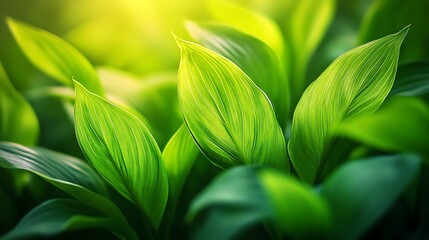 Obraz premium Close-up of Lush Green Leaves with Sunlight