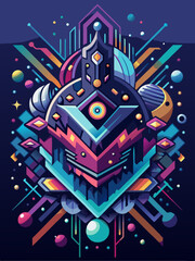 Fototapeta premium Abstract Geometric Composition with Cosmic Elements