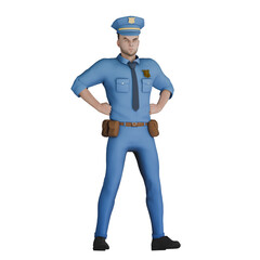 Cartoon Style Police Officer - a policeman standing with both hands on the waist of a 3D Man
