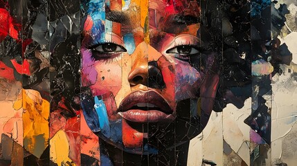 Textured Portrait with Colorful Patches - Artistic Representation of a Woman’s Face