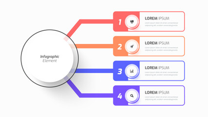 Business Central Circle Infographic Presentation with Circle Label, Line, 4 Numbers and Icon for Presentation