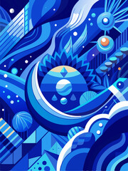 Abstract Blue Geometric Pattern with Organic Shapes