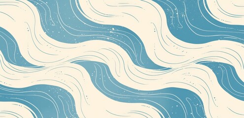 Fototapeta premium Light blue and cream background with wavy lines seamless pattern