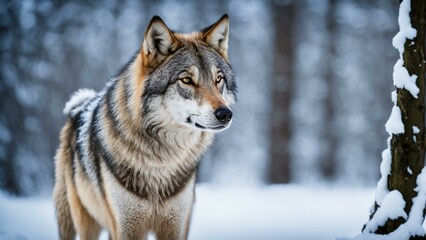 Fototapeta premium Wolf in a Snowy Forest