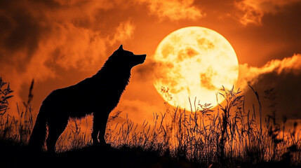 Silhouette of Howling Wolf Against Background