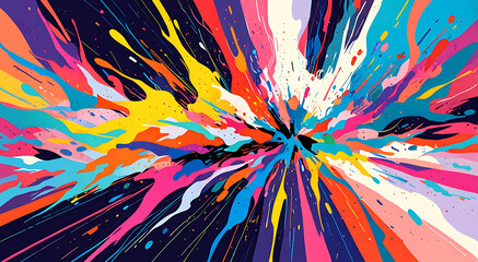 An abstract depiction of creative flow, with fluid, harmonious shapes and vibrant colors symbolizing effortless creativity, contrasted with jagged, chaotic forms representing creative blockages.

