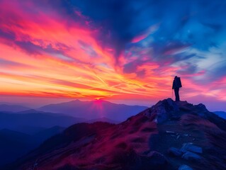 silhouette of a person on the top of mountain
