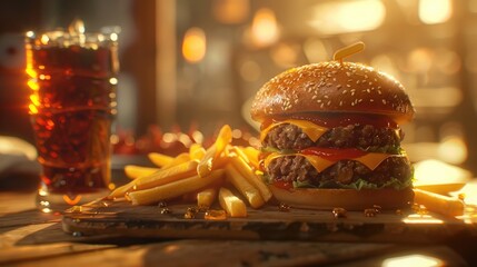 Double Cheeseburger with Fries and Soda