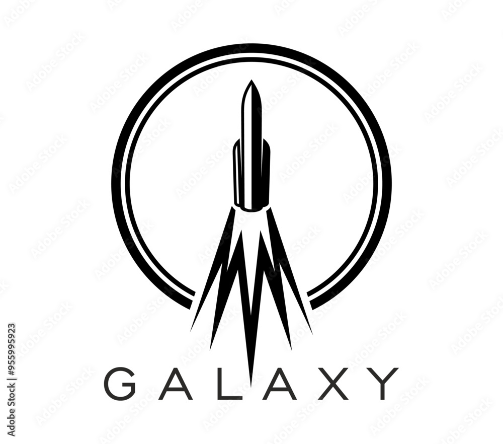 Poster spaceship, space rocket icon. isolated vector black launching shuttle with fire trail enclosed withi