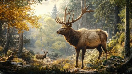 Majestic Elk in a Misty Forest
