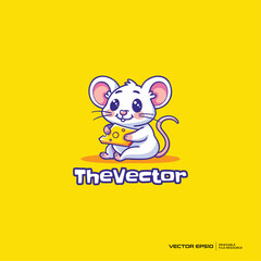 Cute rat eat cheese logo, vector, mascot, character, cartoon, illustration, eps10