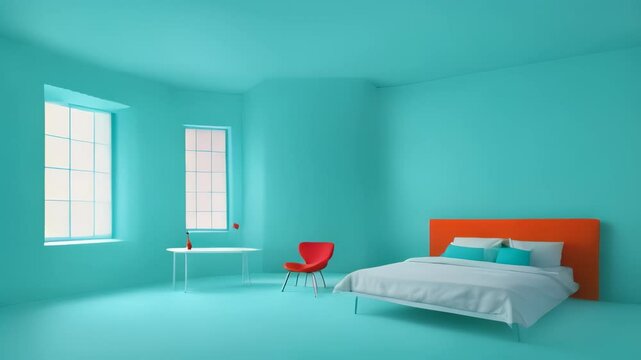 Blue and Orange Minimalist Bedroom Interior Design