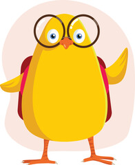Funny Student Chicken Going Back to School Vector Cartoon. Smart intelligent little mascot for educational character design 
