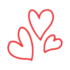 A vibrant illustration featuring three red outlined hearts in a simple and playful design.
