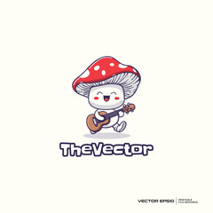 Cute mushroom playing guitar logo, vector, mascot, character, cartoon, illustration, eps10