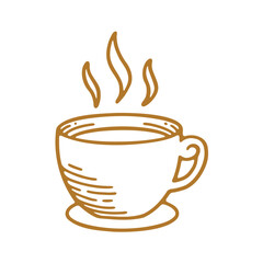 A warm and inviting brown outline illustration of a steaming coffee cup.